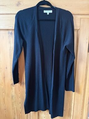 Black Ribbed Open-Front Women’s Sweater Long Cardigan